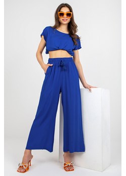 Kobaltowe szerokie spodnie z wiązaniem SUBLEVEL ze sklepu 5.10.15 w kategorii Spodnie damskie - zdjęcie 169697693