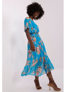 Niebieska sukienka damska w kwiaty - midi ze sklepu 5.10.15 w kategorii Sukienki - zdjęcie 169698142