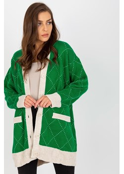 Zielony luźny sweter rozpinany ze wzorem RUE PARIS ze sklepu 5.10.15 w kategorii Swetry damskie - zdjęcie 169698150