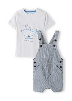 Komplet niemowlęcy bawełniany - biały t-shirt + ogrodniczki w paski ze sklepu 5.10.15 w kategorii Komplety niemowlęce - zdjęcie 169699010