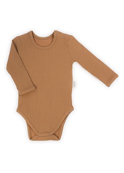 Beżowe body niemowlęce z długim rękawem z prążkowanej bawełny ze sklepu 5.10.15 w kategorii Body niemowlęce - zdjęcie 169699162