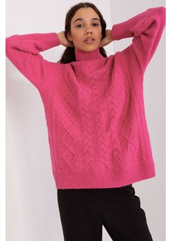 Ciemnoróżowy damski sweter z warkoczami i golfem ze sklepu 5.10.15 w kategorii Swetry damskie - zdjęcie 169699251