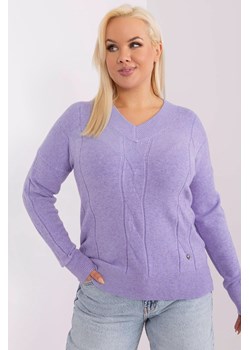 Sweter plus size z dekoltem V jasny fioletowy ze sklepu 5.10.15 w kategorii Swetry damskie - zdjęcie 169699390