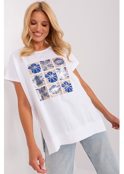 Biało-ciemnoniebieska damska bluzka z printem ze sklepu 5.10.15 w kategorii Bluzki damskie - zdjęcie 169699412