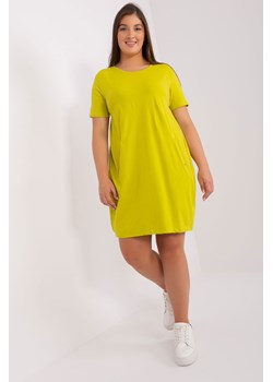 Limonkowa sukienka plus size basic z kieszeniami ze sklepu 5.10.15 w kategorii Sukienki - zdjęcie 169699580