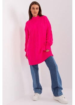 Fluo różowa sukienka damska dzianinowa z warkoczami ze sklepu 5.10.15 w kategorii Sukienki - zdjęcie 169699694