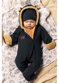 Ocieplany grafitowy pajac dresowy niemowlęcy z luną- kaptur z uszkami ze sklepu 5.10.15 w kategorii Kombinezony i kurtki - zdjęcie 169699723