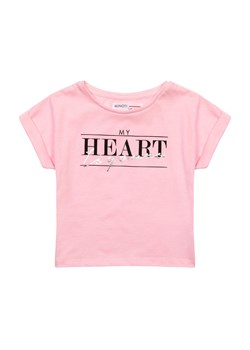 Różowy t-shirt dzianinowy dla dziewczynki z napisem ze sklepu 5.10.15 w kategorii Bluzki dziewczęce - zdjęcie 169699952