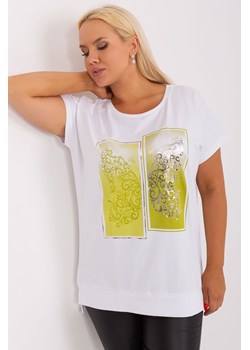 Ecru-limonkowa bluzka bawełniana plus size z krótkim rękawem ze sklepu 5.10.15 w kategorii Bluzki damskie - zdjęcie 169700422