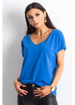 Bawełniany t-shirt damski dzianinowy - niebieski ze sklepu 5.10.15 w kategorii Bluzki damskie - zdjęcie 169700734