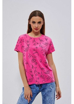 Bawełniany t-shirt damski w kwiaty różowy ze sklepu 5.10.15 w kategorii Bluzki damskie - zdjęcie 169700894