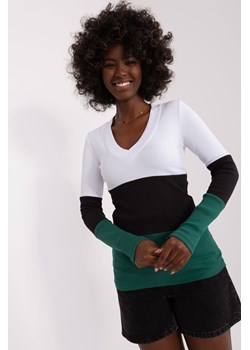 Biało-ciemnozielona bluzka damska basic w prążek ze sklepu 5.10.15 w kategorii Bluzki damskie - zdjęcie 169701602
