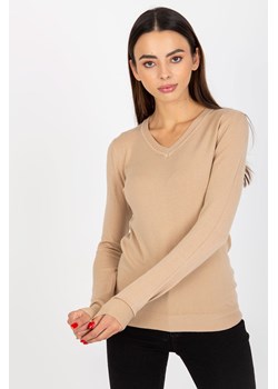 Ciemnobeżowy damski sweter klasyczny z dekoltem V ze sklepu 5.10.15 w kategorii Swetry damskie - zdjęcie 169701613