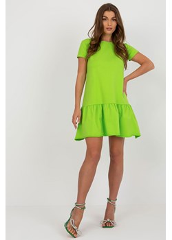 Limonkowa damska sukienka z falbaną RUE PARIS ze sklepu 5.10.15 w kategorii Sukienki - zdjęcie 169701904