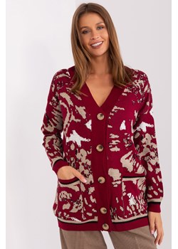 Luźny sweter rozpinany z wełną bordowy ze sklepu 5.10.15 w kategorii Swetry damskie - zdjęcie 169702202