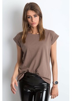 Gładki t-shirt damski kawowy ze sklepu 5.10.15 w kategorii Bluzki damskie - zdjęcie 169702232