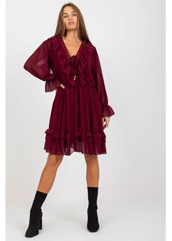 Bordowa mini sukienka z falbaną w stylu OCH BELLA ze sklepu 5.10.15 w kategorii Sukienki - zdjęcie 169702354