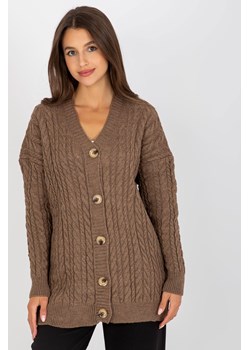 Brązowy sweter rozpinany z warkoczami RUE PARIS ze sklepu 5.10.15 w kategorii Swetry damskie - zdjęcie 169702361