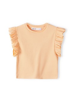 Niemowlęca bluzka z krótkim rękawem i falbanką- pomarańczowa ze sklepu 5.10.15 w kategorii Koszulki niemowlęce - zdjęcie 169702530