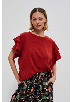 T-shirt damski z ozdobnymi rękawami burgundowy ze sklepu 5.10.15 w kategorii Bluzki damskie - zdjęcie 169702531
