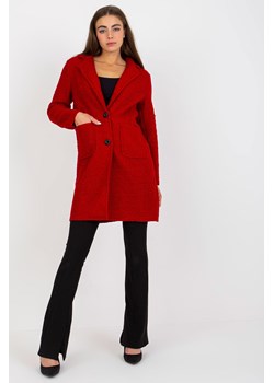 Ciemnoczerwony pluszowy płaszcz z zapięciem OCH BELLA ze sklepu 5.10.15 w kategorii Płaszcze damskie - zdjęcie 169702670