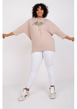 Jasnobeżowa bluzka plus size z printem Aileen ze sklepu 5.10.15 w kategorii Bluzki damskie - zdjęcie 169702704
