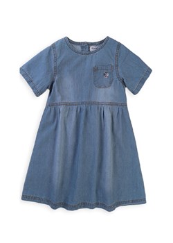 Jeansowa sukienka dla dziewczynki z krótkim rękawem oraz wyhaftowaną zebrą ze sklepu 5.10.15 w kategorii Sukienki dziewczęce - zdjęcie 169702762