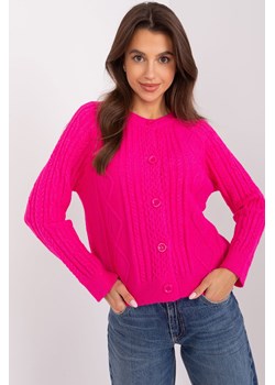 Sweter rozpinany w warkocze fuksjowy ze sklepu 5.10.15 w kategorii Swetry damskie - zdjęcie 169702880