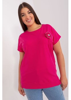 Fuksjowa bluzka damska plus size z krótkim rękawem ze sklepu 5.10.15 w kategorii Bluzki damskie - zdjęcie 169703293