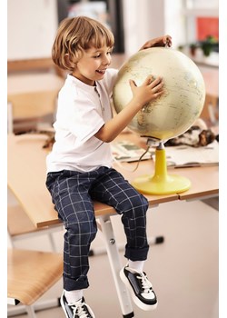 Eleganckie granatowe spodnie regular w kratę dla chłopca ze sklepu 5.10.15 w kategorii Spodnie chłopięce - zdjęcie 169703454