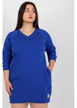 Kobaltowa mini sukienka plus size z rękawem 3/4 ze sklepu 5.10.15 w kategorii Sukienki - zdjęcie 169703741