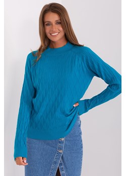 Turkusowy damski sweter klasyczny we wzory ze sklepu 5.10.15 w kategorii Swetry damskie - zdjęcie 169703861