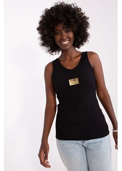 Czarny prążkowany top z naszywką ze sklepu 5.10.15 w kategorii Bluzki damskie - zdjęcie 169703992