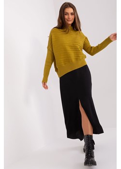 Oliwkowy damski sweter asymetryczny z warkoczami ze sklepu 5.10.15 w kategorii Swetry damskie - zdjęcie 169704102