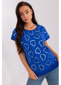 Kobaltowa damska bluzka z nadrukiem w serduszka ze sklepu 5.10.15 w kategorii Bluzki damskie - zdjęcie 169704254