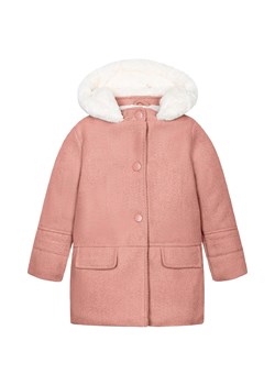 Ciepły płaszcz różowy dziewczęcy z kapturem obszywanym futerkiem ze sklepu 5.10.15 w kategorii Płaszcze dziewczęce - zdjęcie 169704424