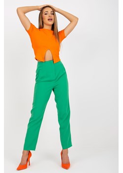 Zielone elegacnkie spodnie z materiału z prostą nogawką ze sklepu 5.10.15 w kategorii Spodnie damskie - zdjęcie 169704434