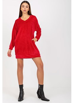 Czerwona sukienka welurowa z długim rękawem ze sklepu 5.10.15 w kategorii Sukienki - zdjęcie 169704562