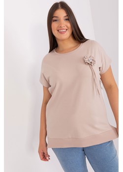 Beżowa damska bluzka plus size z krótkim rękawem ze sklepu 5.10.15 w kategorii Bluzki damskie - zdjęcie 169704600
