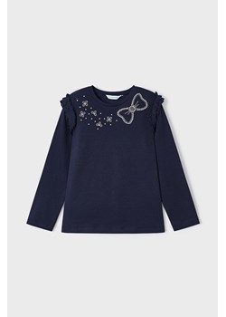 Granatowa bluzka dziewczęca z falbankami na ramionach ze sklepu 5.10.15 w kategorii Bluzki dziewczęce - zdjęcie 169704800