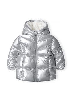 Metaliczna ocieplana kurtka srebrna z kapturem dla niemowlaka ze sklepu 5.10.15 w kategorii Kombinezony i kurtki - zdjęcie 169705270