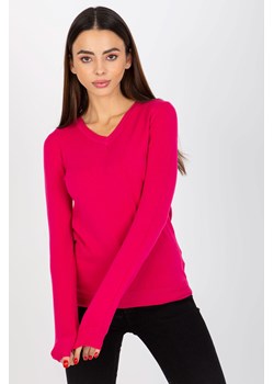 Fuksjowy damski sweter klasyczny z dekoltem V ze sklepu 5.10.15 w kategorii Swetry damskie - zdjęcie 169705372