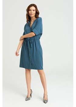 Sukienka z wiskozy z rękawem 3/4 niebieska ze sklepu 5.10.15 w kategorii Sukienki - zdjęcie 169705413