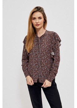Koszula damska z wiązanym dekoltem i falbanami- brązowa ze sklepu 5.10.15 w kategorii Bluzki damskie - zdjęcie 169706340