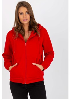 Czerwona dresowa rozpinana bluza basic z kapturem RUE PARIS ze sklepu 5.10.15 w kategorii Bluzy damskie - zdjęcie 169706854