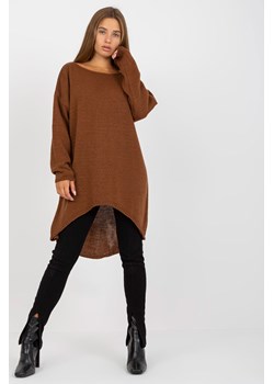 Brązowy asymetryczny sweter oversize OCH BELLA ze sklepu 5.10.15 w kategorii Swetry damskie - zdjęcie 169706944
