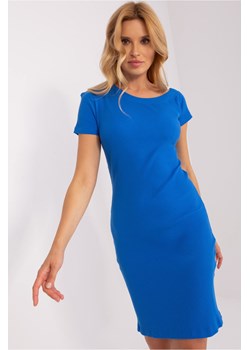 Niebieska sukienka damska basic z dzianiny prążkowanej ze sklepu 5.10.15 w kategorii Sukienki - zdjęcie 169707152