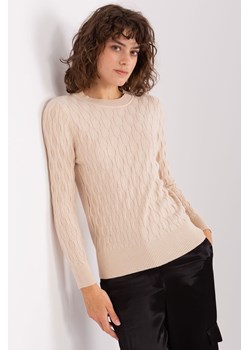 Jasnobeżowy sweter klasyczny z bawełny ze sklepu 5.10.15 w kategorii Swetry damskie - zdjęcie 169707703