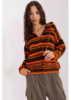 Pomarańczowo-czarny sweter rozpinany z kapturem ze sklepu 5.10.15 w kategorii Swetry damskie - zdjęcie 169707770