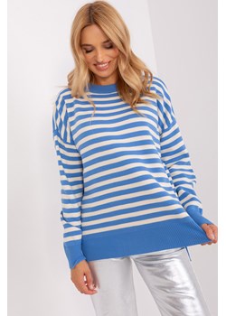 Niebiesko-ecru dzianinowy sweter oversize w paski ze sklepu 5.10.15 w kategorii Swetry damskie - zdjęcie 169707780